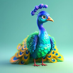 Obraz premium 3d rendered baby peacock illustration - ai generative