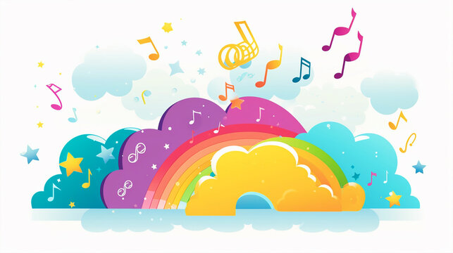 Musical clouds cartoon illustration on white background - ai generative