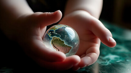 Baby hands holding the planet earth