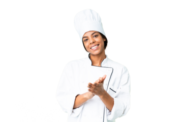Young African American chef over isolated chroma key background applauding after presentation in a conference
