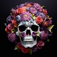 skull with rose, generative ai