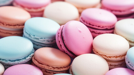 Fototapeta premium Close up colorful macarons dessert with vintage pastel tones as a background