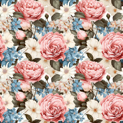 Obraz na płótnie Canvas Seamless pattern with vintage pastel flowers. Floral background for cosmetics, perfume, beauty products. Can be used for greeting card, wedding invitation, craft paper, wrapping.