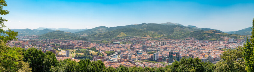 Panoramic view of Bilbao city. Perspective from above of the city. In front the old town and the...