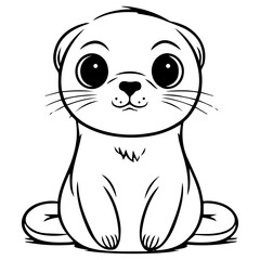 Outlined happy seal. Vector illustration coloring page