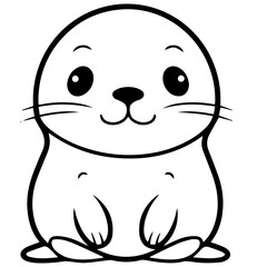 Outlined happy seal. Vector illustration coloring page