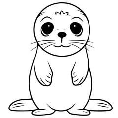 Outlined happy seal. Vector illustration coloring page