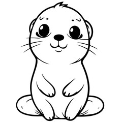 Outlined happy seal. Vector illustration coloring page