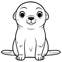 Outlined happy seal. Vector illustration coloring page