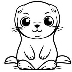 Outlined happy seal. Vector illustration coloring page