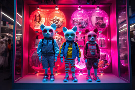 Creepy cyberpunk kids from the future go to school under eccentric masks, a new day, a new personality. Neon cyber electronic colors, every day is Halloween.