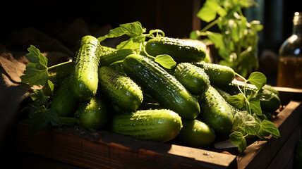 still life of cucumbers and cucumbers in the basket