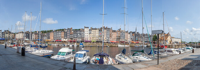 Panoramic Port ofHonfleur, France - June 06 2023: Honfleur is a french commune in the Calvados and...