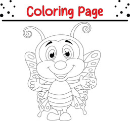 Cute Butterfly coloring page for children. Bugs and Insect coloring book for kids