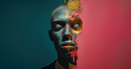 Handsome lgbt man wearing pride makeup, ready to promote his rights. Love is all around us even though he is actually her.