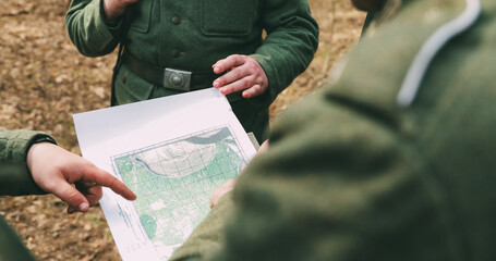 World War II German wehrmacht Soldier officer Commander Soldiers Of World War II Briefs, Showing Direction Of A Attack On Map.