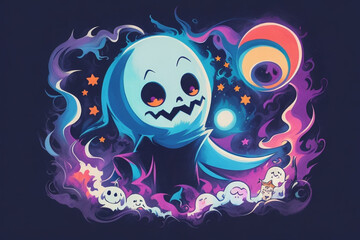 Cute Ghostly Whimsy, Halloween Joy in Childish Art