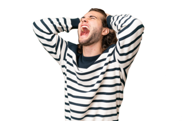 Young handsome man over isolated background stressed overwhelmed