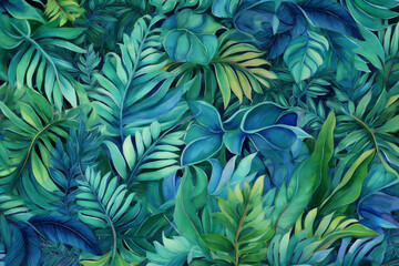 trendy leaf jungle design background seamless palm summer pattern tropical beach. Generative AI.