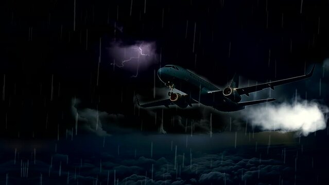 Plane in flight on storm moment dangerous