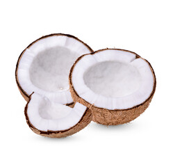 Half-peeled coconut isolated on white background