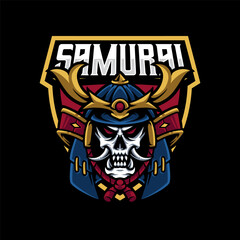 Fototapeta na wymiar samurai skull head logo design for mascot sport or esport gaming team