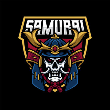 samurai skull head logo design for mascot sport or esport gaming team