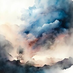 Watercolor drawings of air pollution and affected trees.