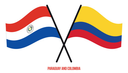 Paraguay and Colombia Flags Crossed And Waving Flat Style. Official Proportion. Correct Colors.