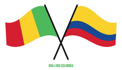 Fototapeta premium Mali and Colombia Flags Crossed And Waving Flat Style. Official Proportion. Correct Colors.