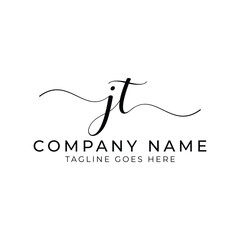 Modern initial letter jt, jt abstract calligraphy design, jt monogram logo, black color on white background
