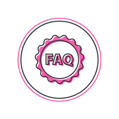 Filled outline Label with text FAQ information icon isolated on white background. Circle button with text FAQ. Vector