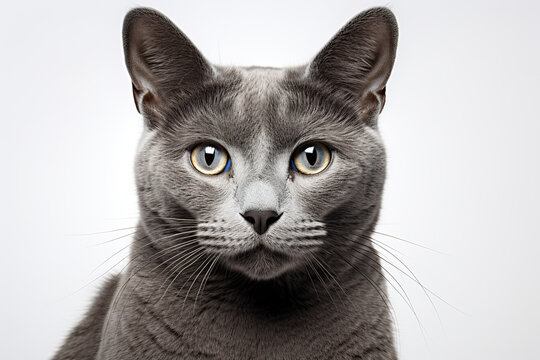 Russian Blue cat isolated on white background