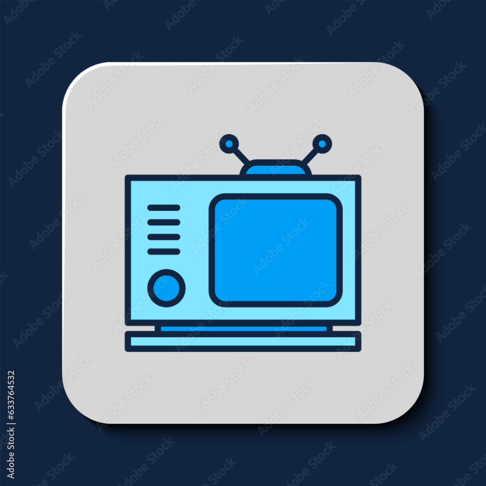 Poster filled outline retro tv icon isolated on blue background. television sign. vector