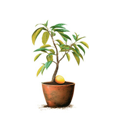 Mango tree in black pot
