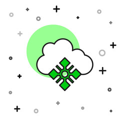 Filled outline Cloud with snow icon isolated on white background. Cloud with snowflakes. Single weather icon. Snowing sign. Vector