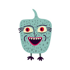 Funny monster with smiling face.. Weird ugly Halloween characters. Cute quirky comic book characters in a modern flat hand-drawn style