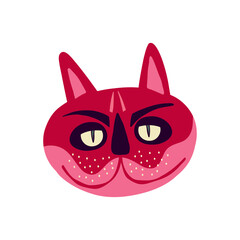 Pink funky kitty strange face .. Vibrant Halloween character. An illustration in a modern childish hand-drawn style