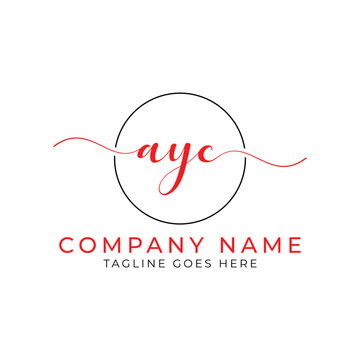 Modern initial letter ayc, ayc abstract calligraphy design, ayc monogram logo, red and gray color on white background