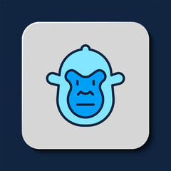 Filled outline Monkey icon isolated on blue background. Animal symbol. Vector