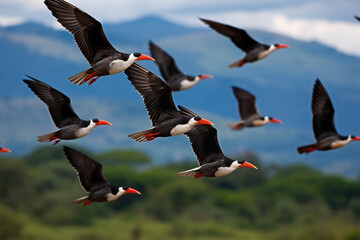 Flock of African skimmers