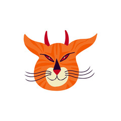 Cute magical tiger with horns. Halloween illustration