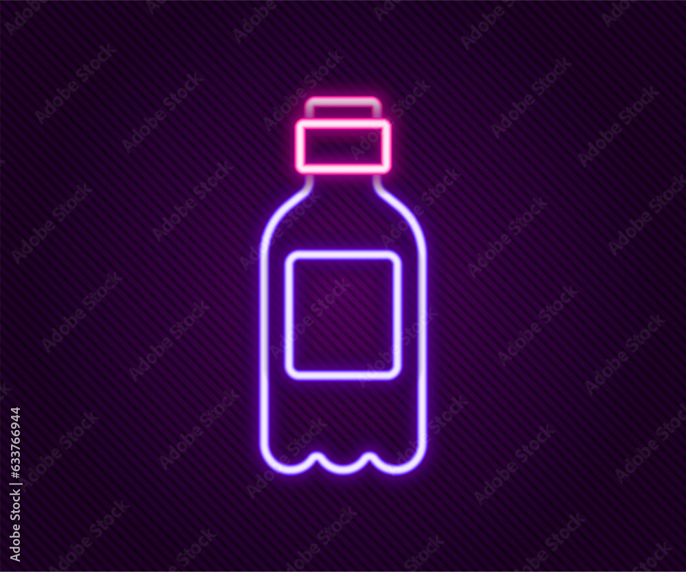 Canvas Prints Glowing neon line Bottle of water icon isolated on black background. Soda aqua drink sign. Colorful outline concept. Vector