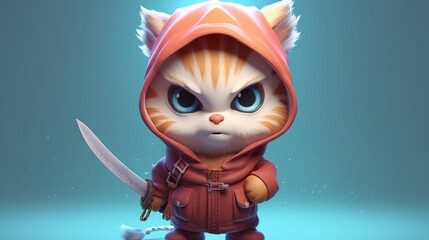 a cute tiny hyperrealistic cat with fantasy theif look.Generative AI