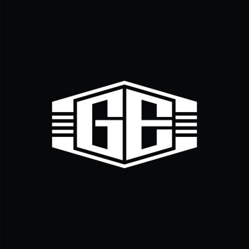 recommend clip art: GE Letter Logo monogram hexagon emblem shape with stripes outline style design