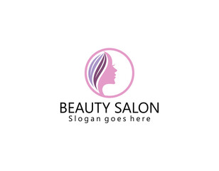 Vector image. Logo for business in the industry of beauty, health, personal hygiene. Beautiful image of a female face. Linear stylized image. Logo of a beauty salon, health industry, makeup artist.