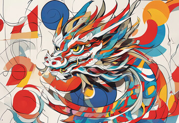 Fototapeta na wymiar abstract painting of a japanese dragon with Generative AI.