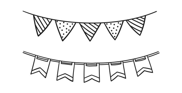 recommend clip art: Set of Doodle flags for decoration. Garland black lines sketch. hand drawn vector illustration. Drawing doodles. holiday oatmeal