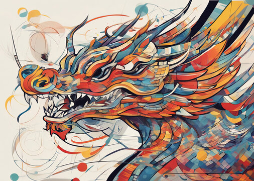 abstract painting of a japanese dragon with Generative AI.
