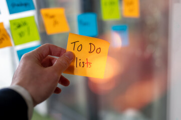 to do list, team and thinking in planning for schedule brainstorming or meeting at office. teamwork...